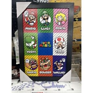 Super Mario Brothers Wooden Frame Wall Art Video Game Room Decor